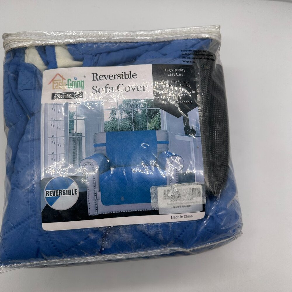 New Easy Going Chair Reversible Cover Blue & White Anti Slip Machine Washable